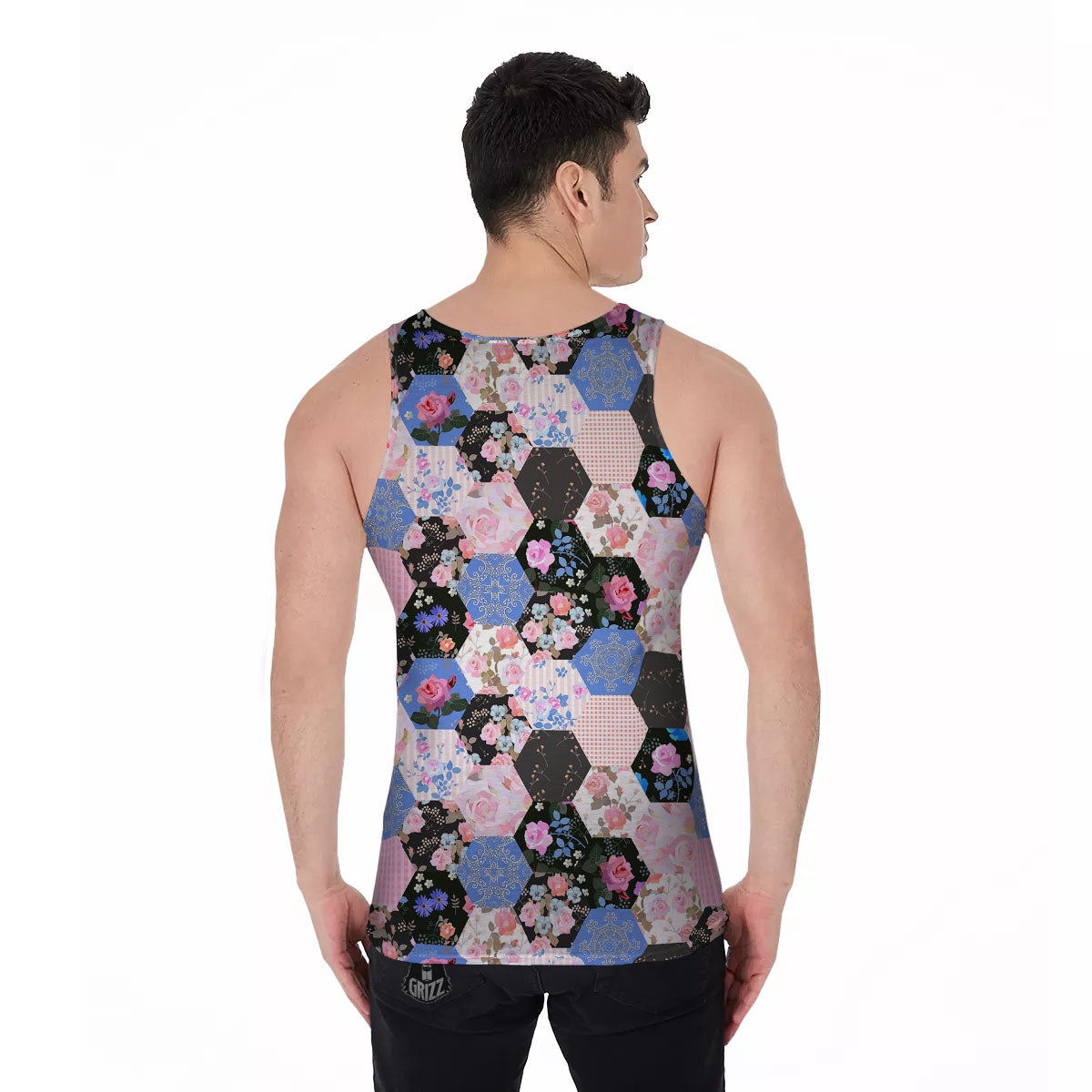 Flower Patchwork Pink Print Pattern Men's Tank Top-grizzshop