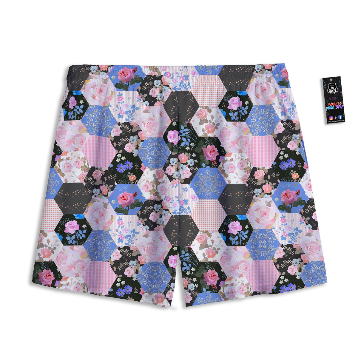 Flower Patchwork Pink Print Pattern Mesh Shorts