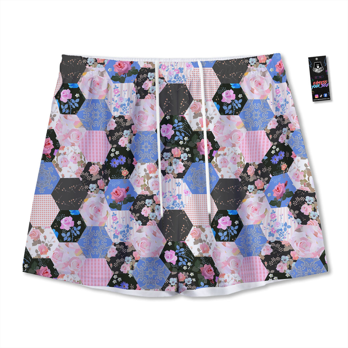 Flower Patchwork Pink Print Pattern Mesh Shorts
