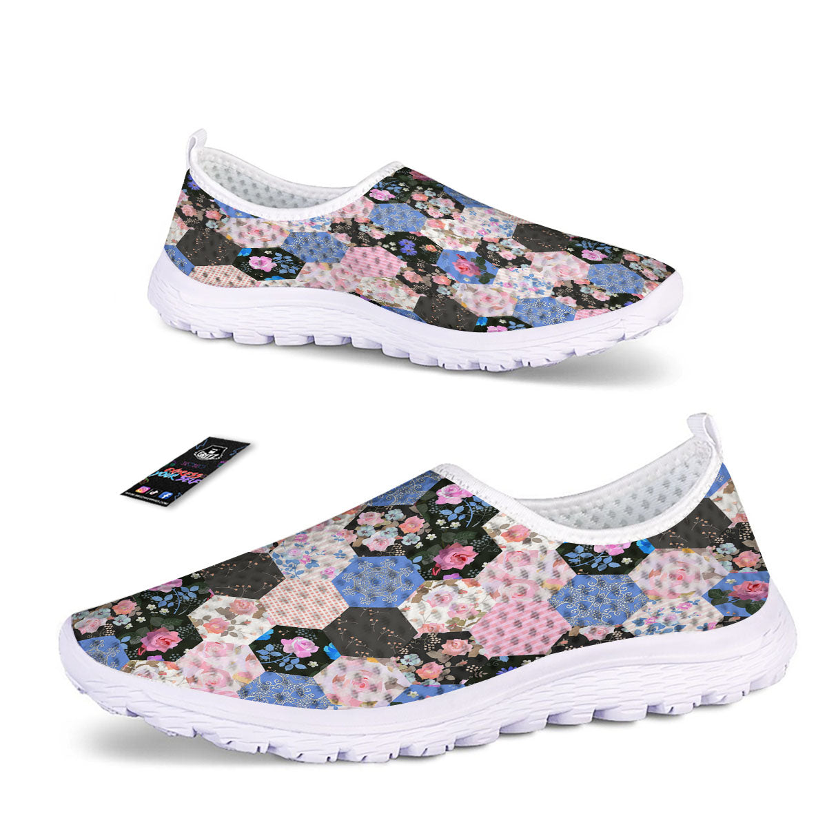 Flower Patchwork Pink Print Pattern Nurse Shoes-grizzshop