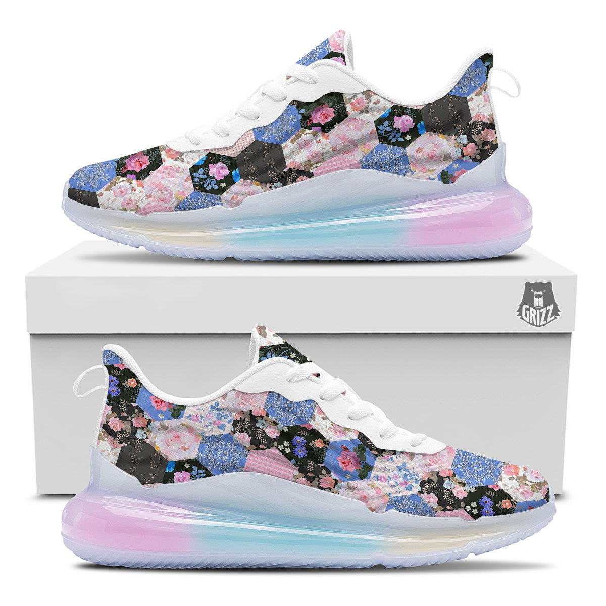 Flower Patchwork Pink Print Pattern Running Sneakers-grizzshop