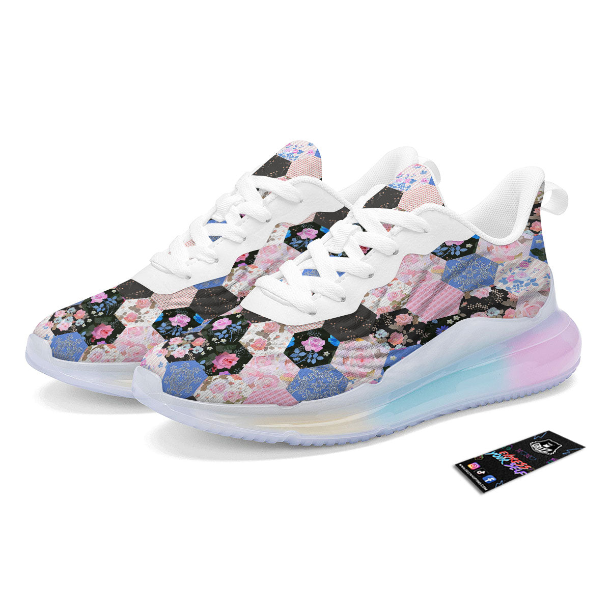 Flower Patchwork Pink Print Pattern Running Sneakers-grizzshop