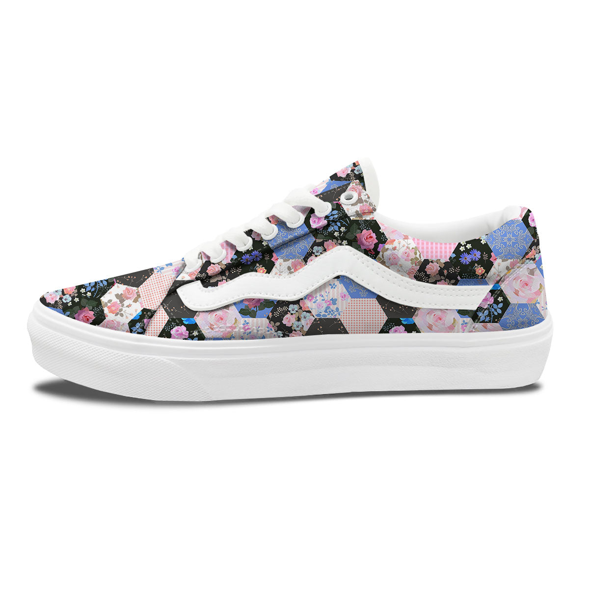 Flower Patchwork Pink Print Pattern Skate Shoes-grizzshop