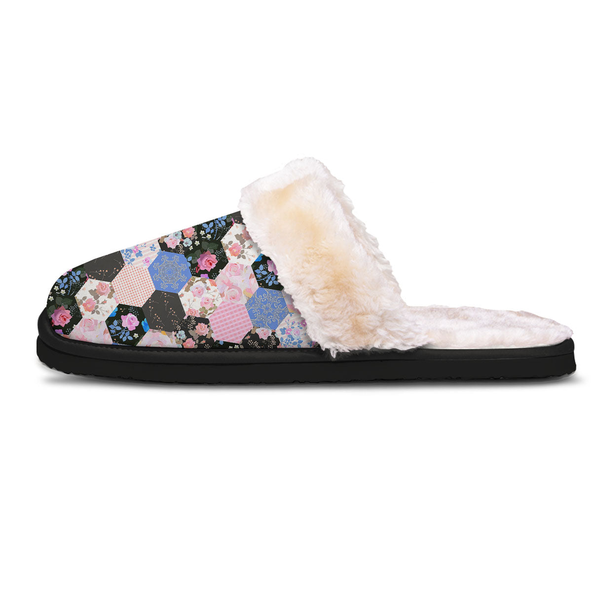 Flower Patchwork Pink Print Pattern Slippers-grizzshop