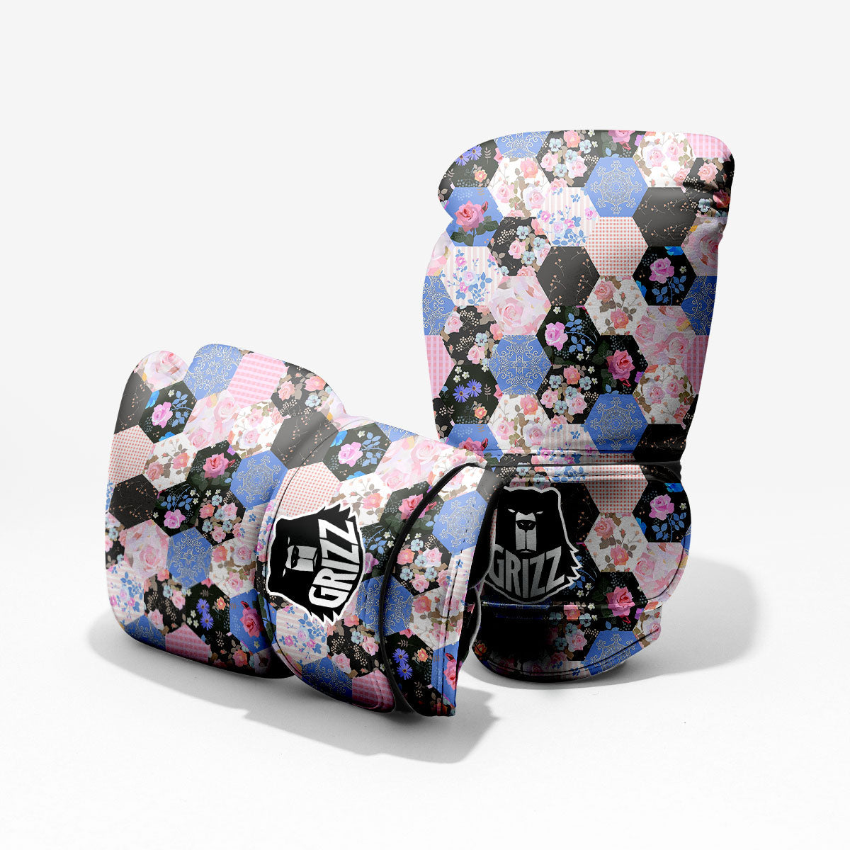 Flower Patchwork Pink Print Pattern Pro Boxing Glove
