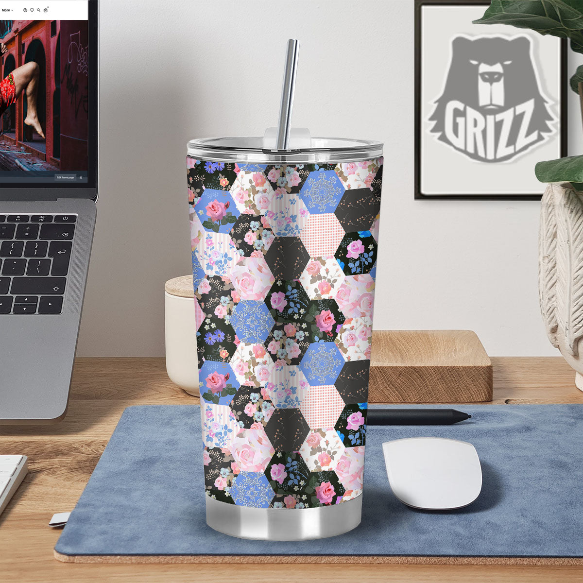 Flower Patchwork Pink Print Pattern Tumbler-grizzshop