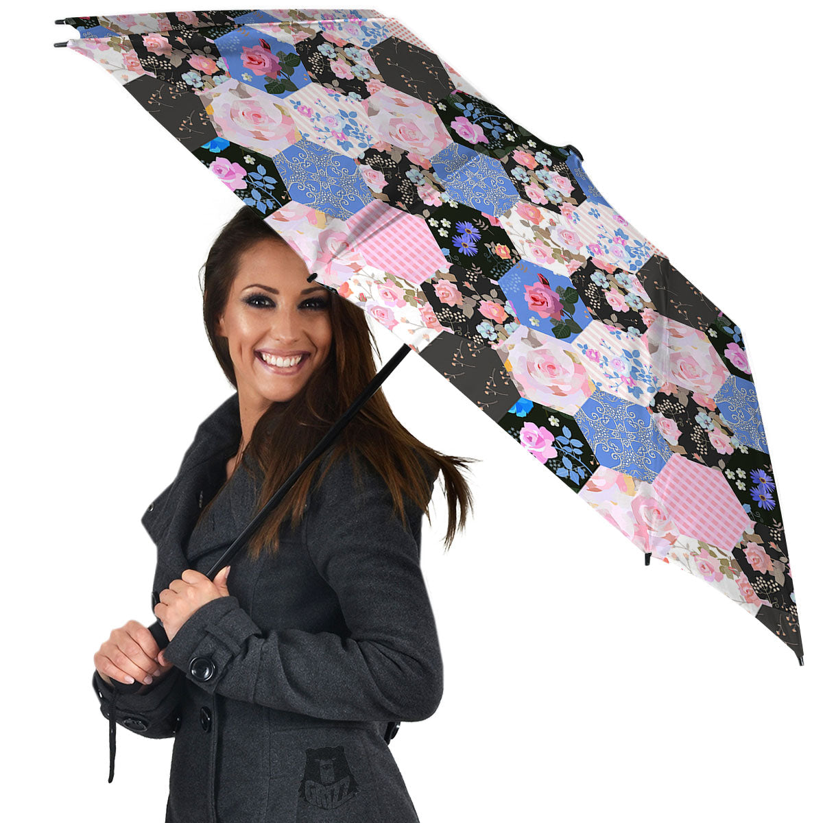 Flower Patchwork Pink Print Pattern Umbrella-grizzshop