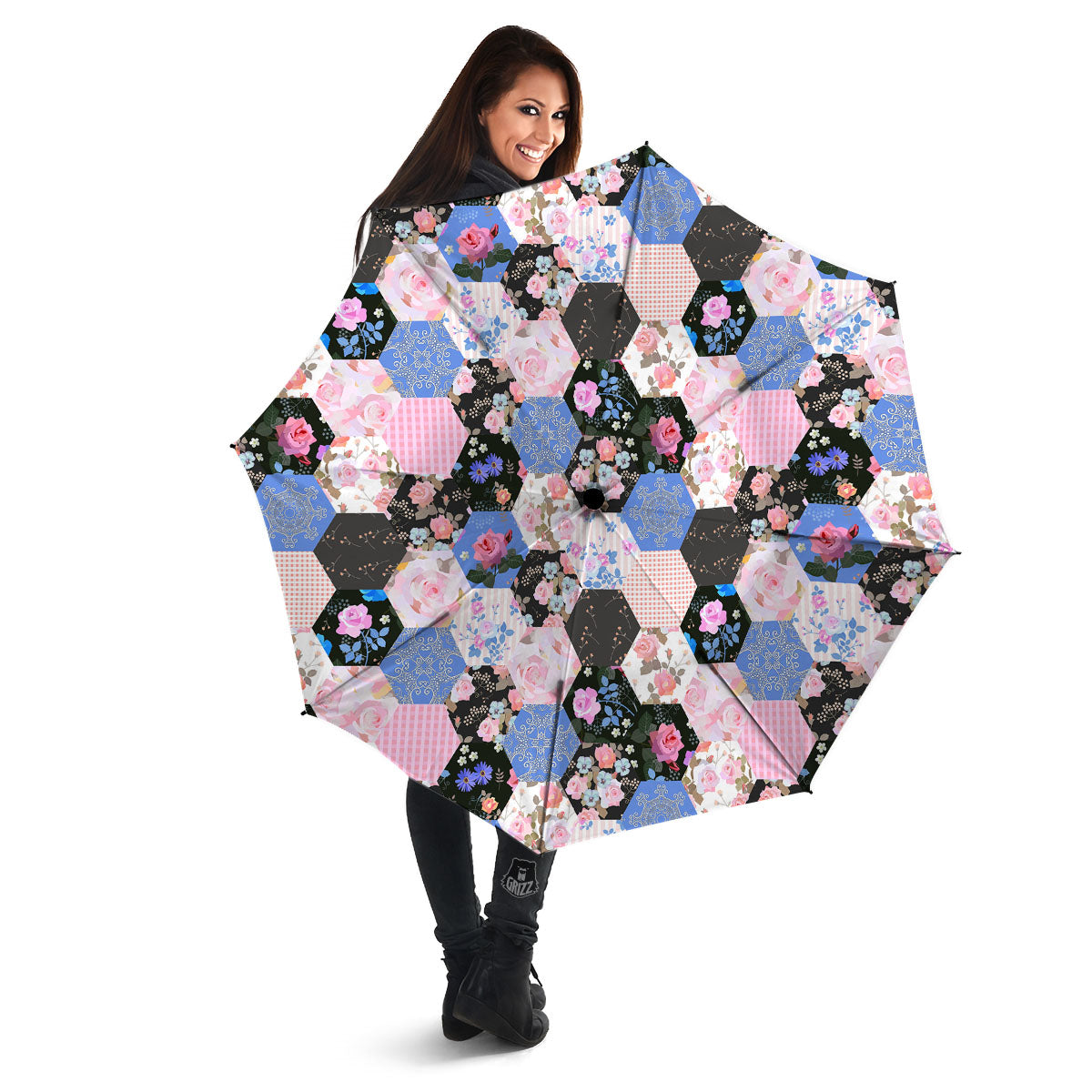 Flower Patchwork Pink Print Pattern Umbrella-grizzshop