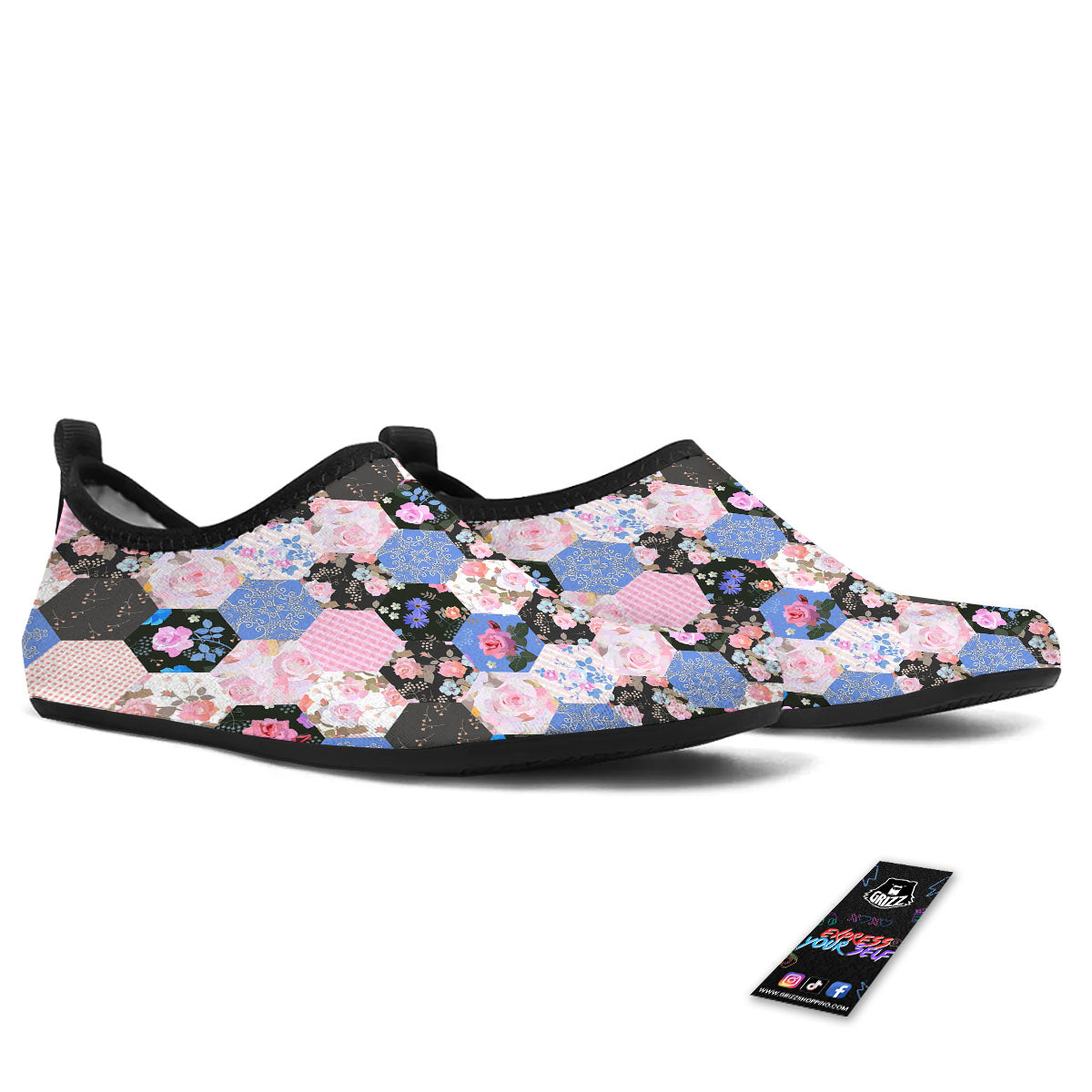 Flower Patchwork Pink Print Pattern Water Shoes-grizzshop