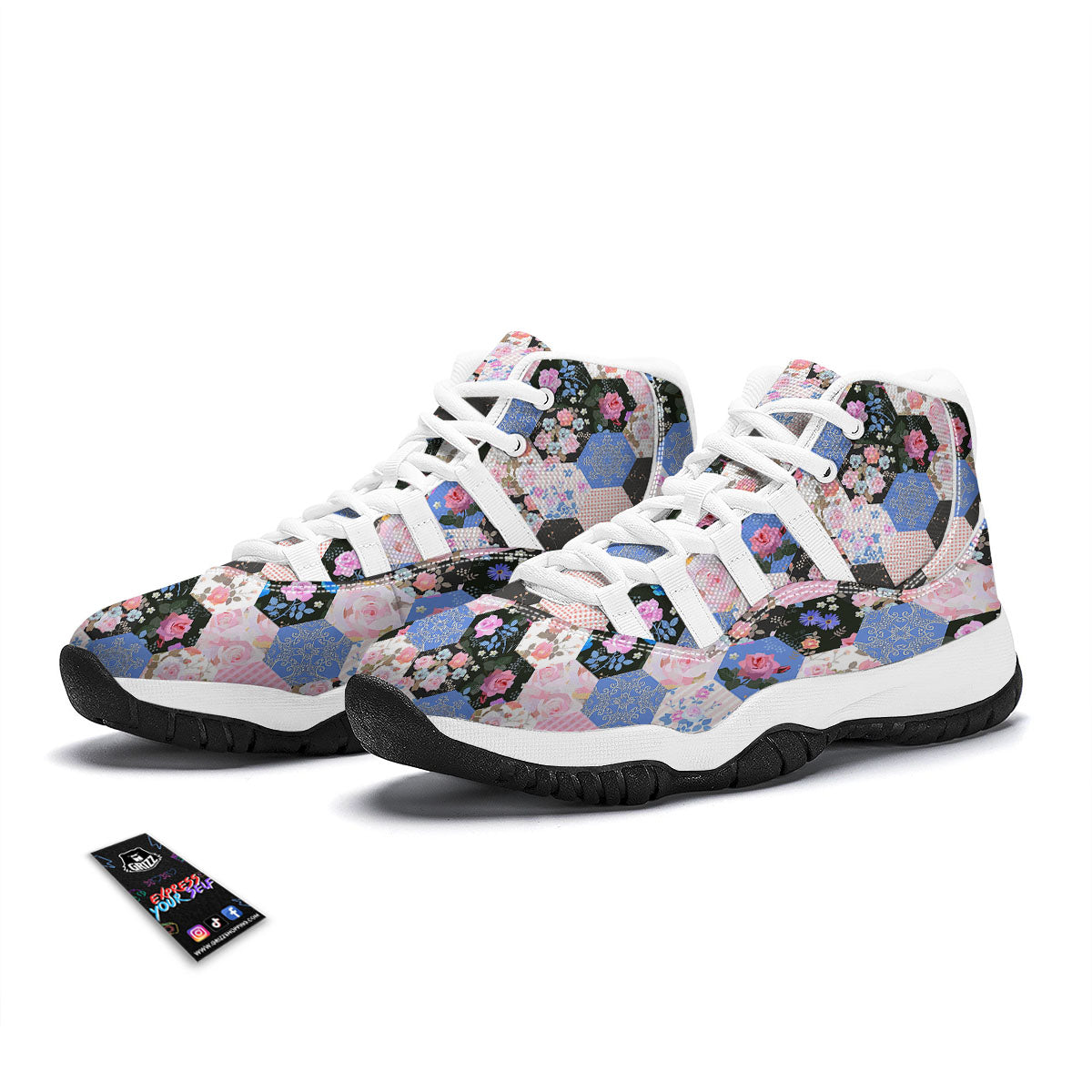 Flower Patchwork Pink Print Pattern White Bball Shoes-grizzshop