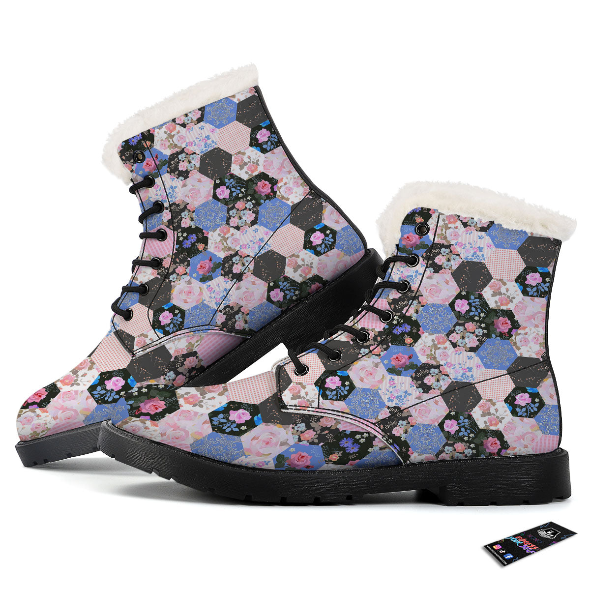 Flower Patchwork Pink Print Pattern Winter Boots-grizzshop