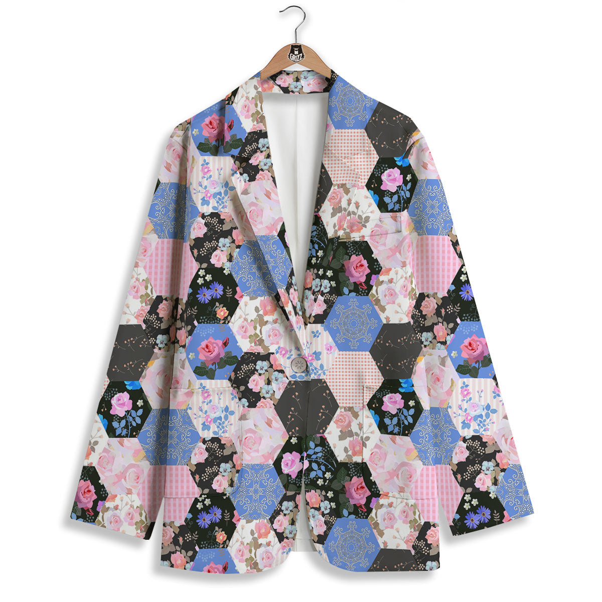 Flower Patchwork Pink Print Pattern Women's Blazer-grizzshop