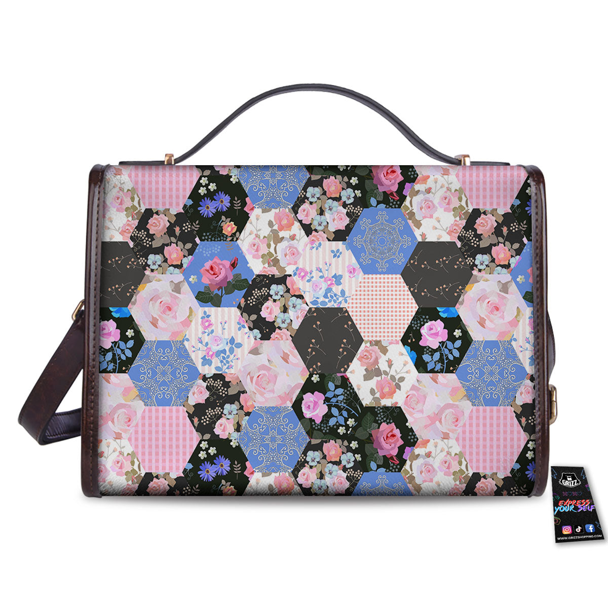 Flower Patchwork Pink Print Pattern Women's Satchel Bag-grizzshop