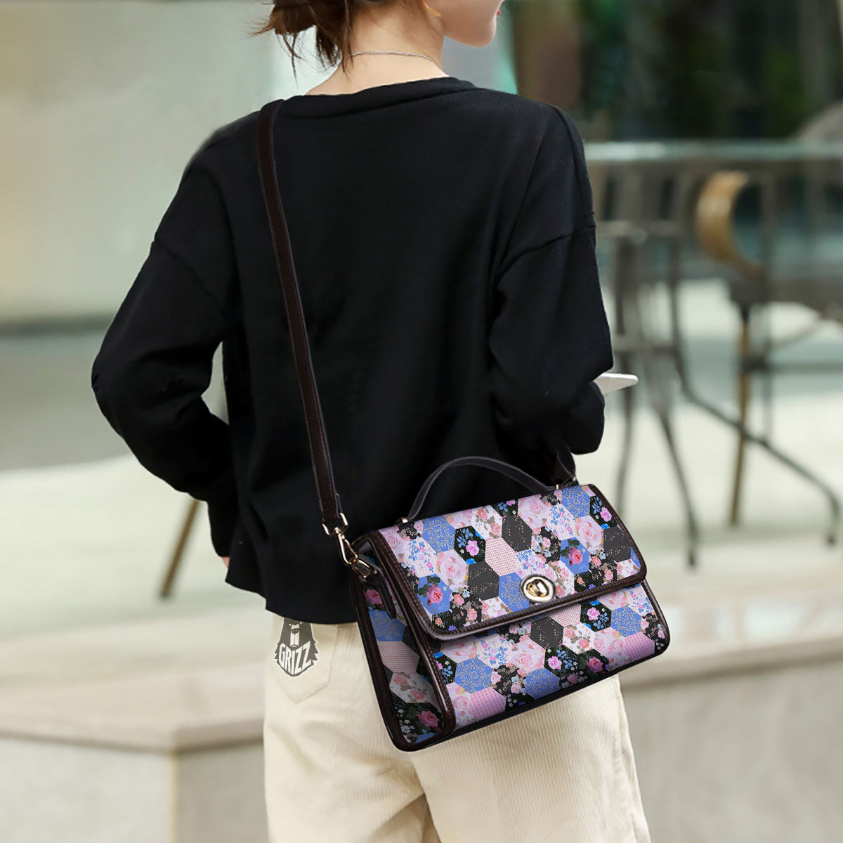 Flower Patchwork Pink Print Pattern Women's Satchel Bag-grizzshop