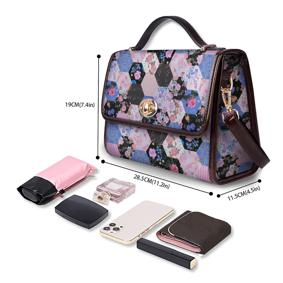 Flower Patchwork Pink Print Pattern Women's Satchel Bag-grizzshop