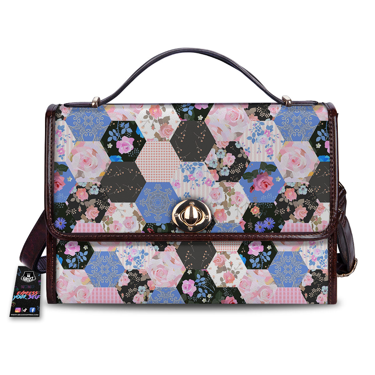 Flower Patchwork Pink Print Pattern Women's Satchel Bag-grizzshop