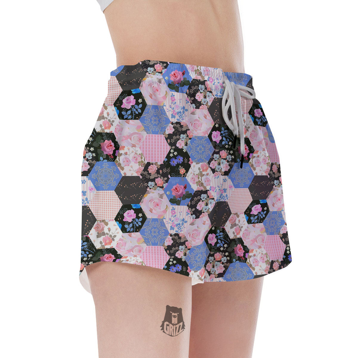 Flower Patchwork Pink Print Pattern Women's Shorts-grizzshop