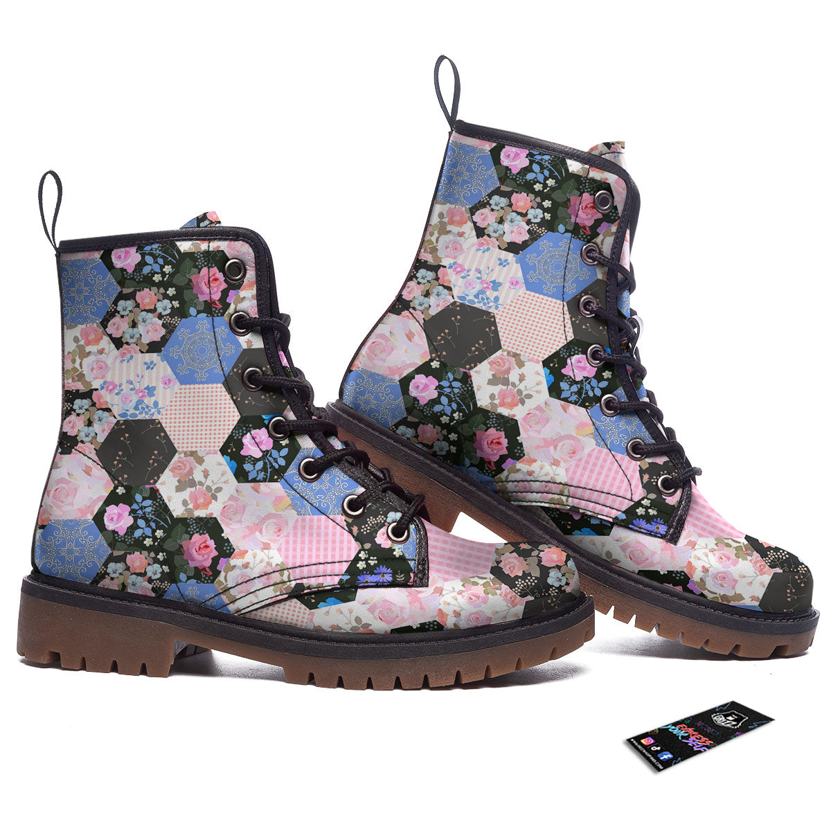 Flower Patchwork Pink Print Pattern Work Boots-grizzshop