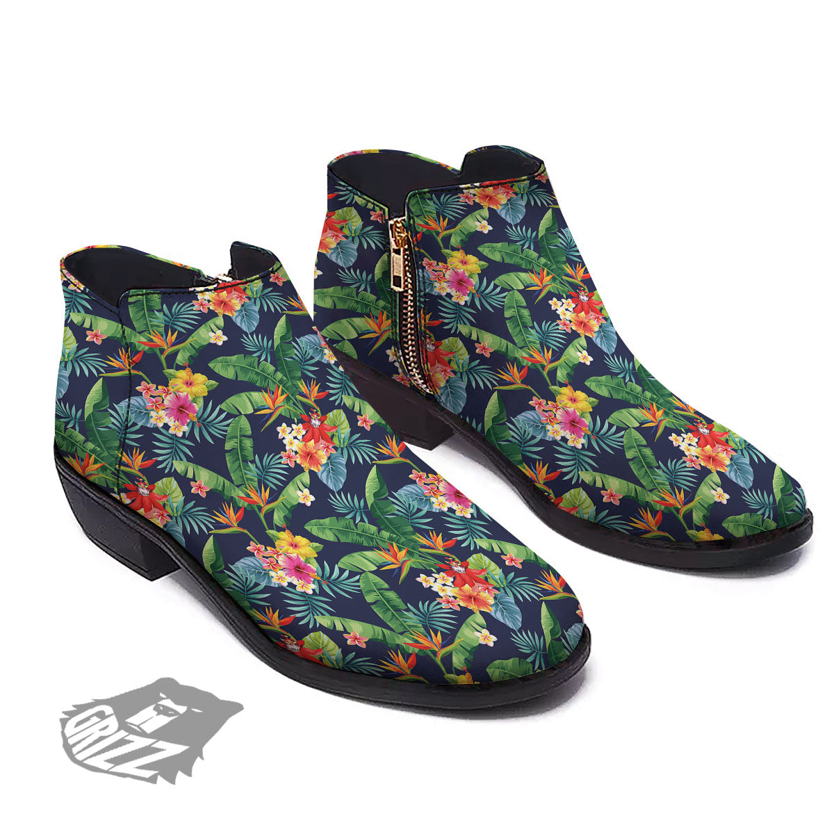 Flower Plumeria Vintage Print Pattern Ankle Boots-grizzshop