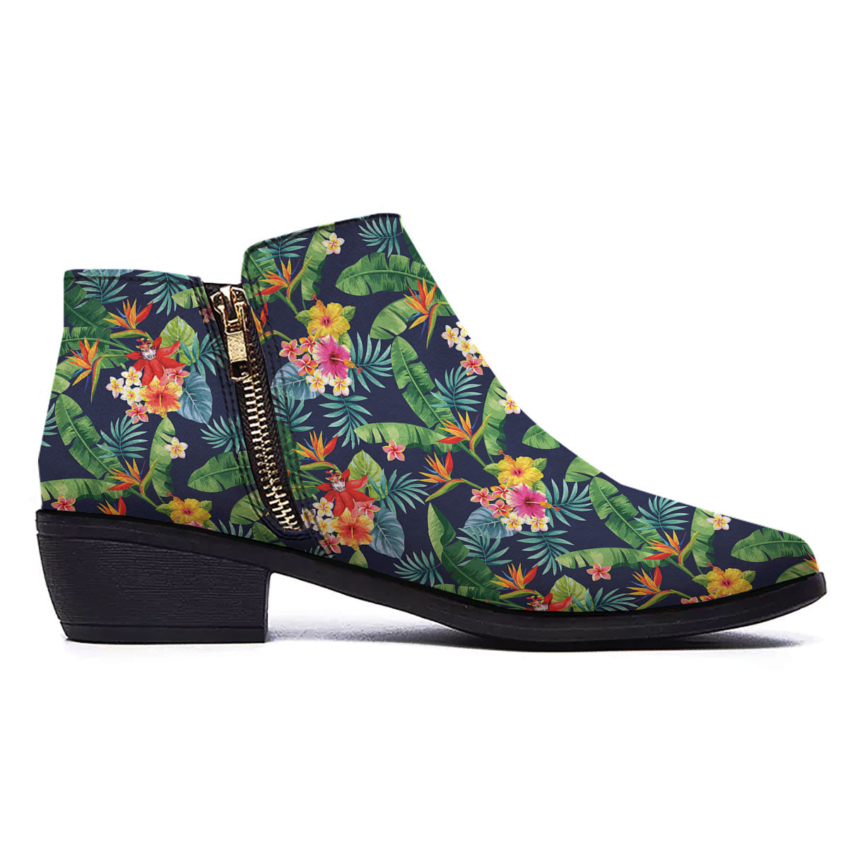 Flower Plumeria Vintage Print Pattern Ankle Boots-grizzshop