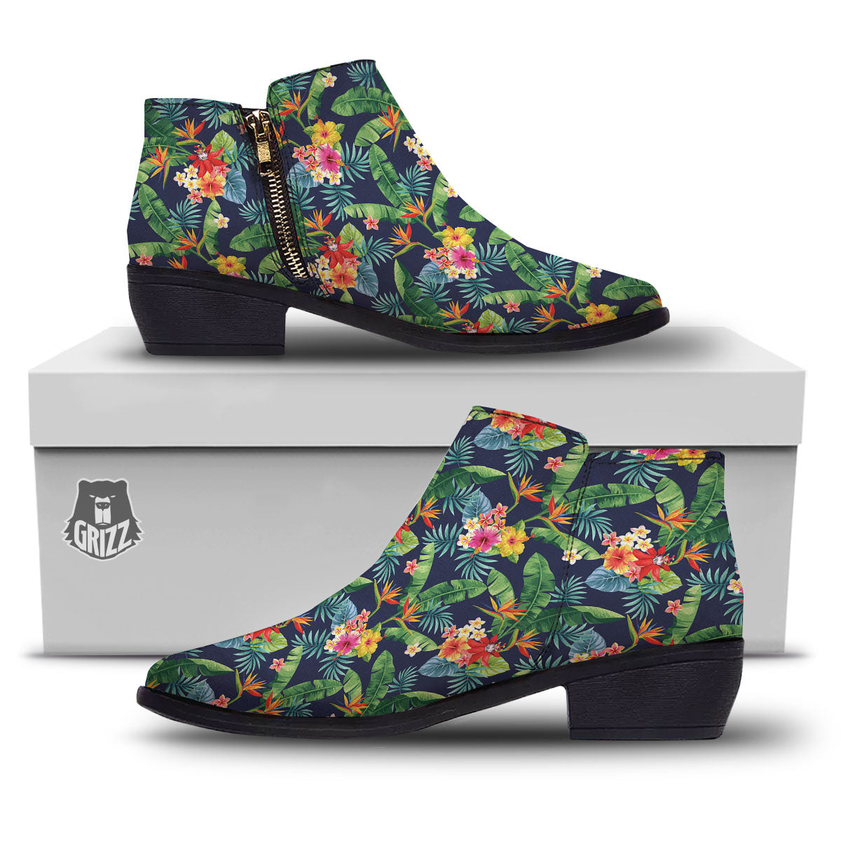 Flower Plumeria Vintage Print Pattern Ankle Boots-grizzshop