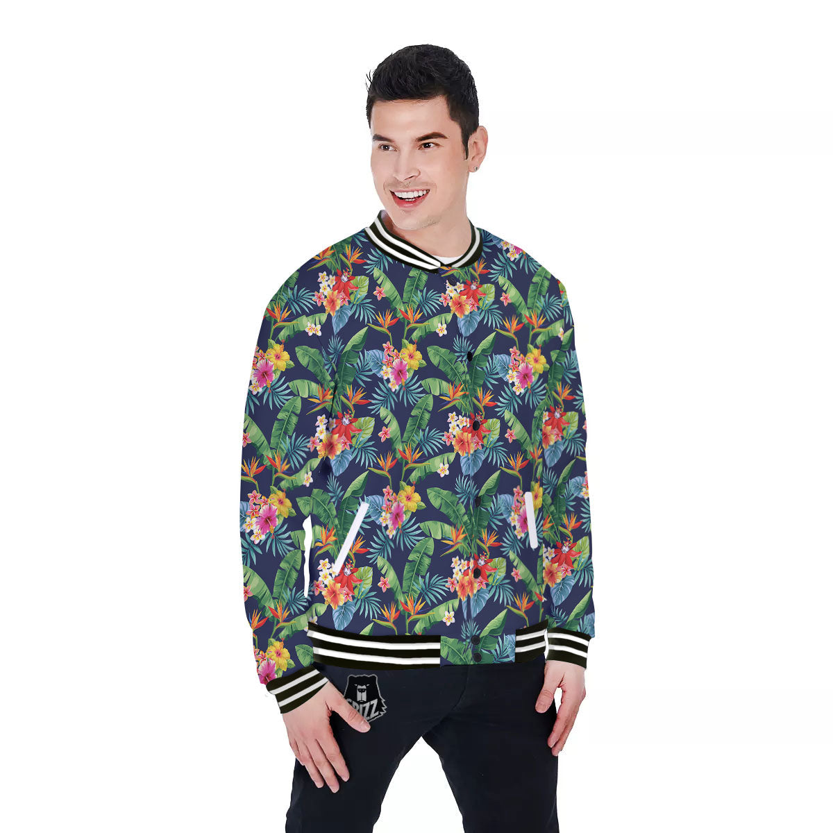 Flower Plumeria Vintage Print Pattern Baseball Jacket-grizzshop