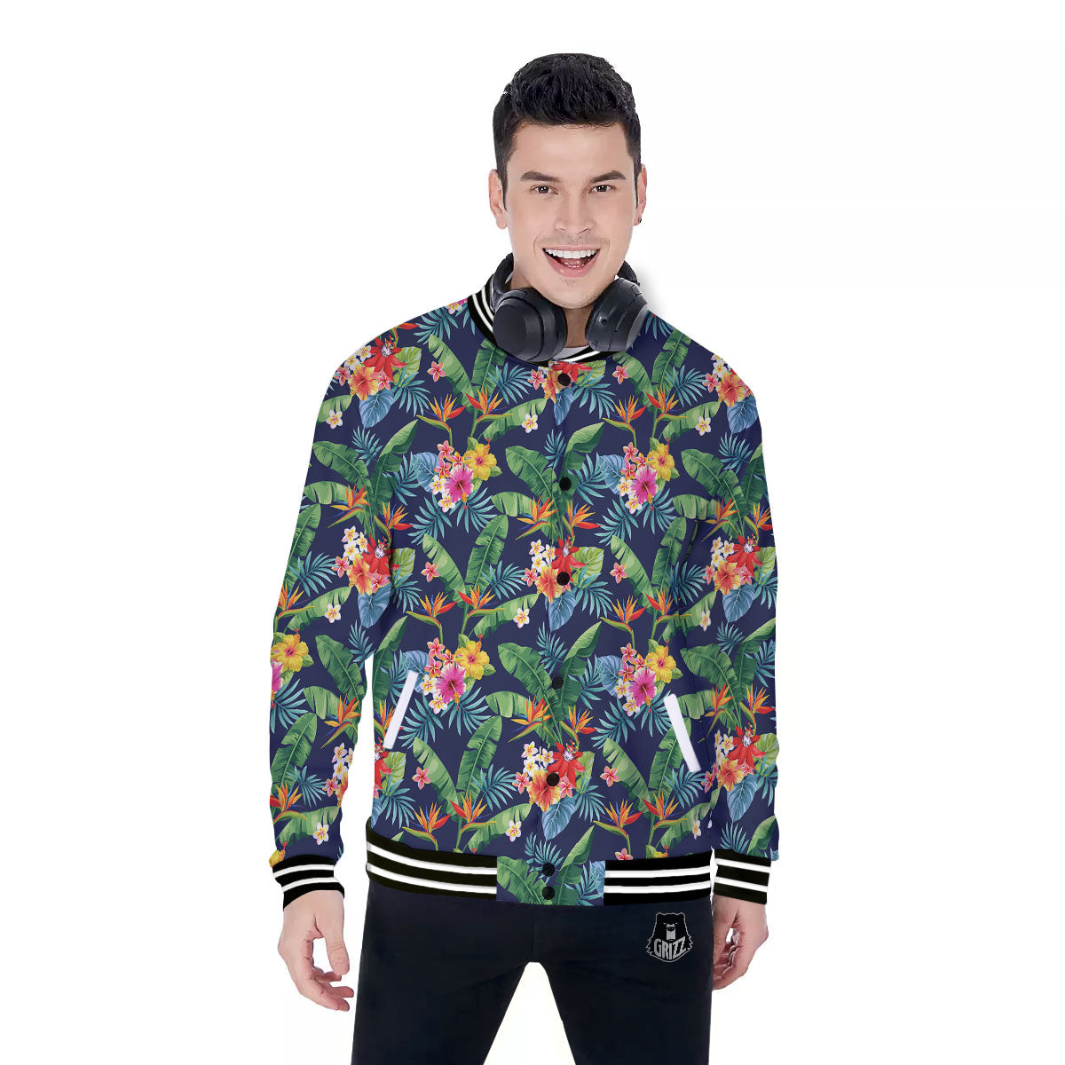 Flower Plumeria Vintage Print Pattern Baseball Jacket-grizzshop