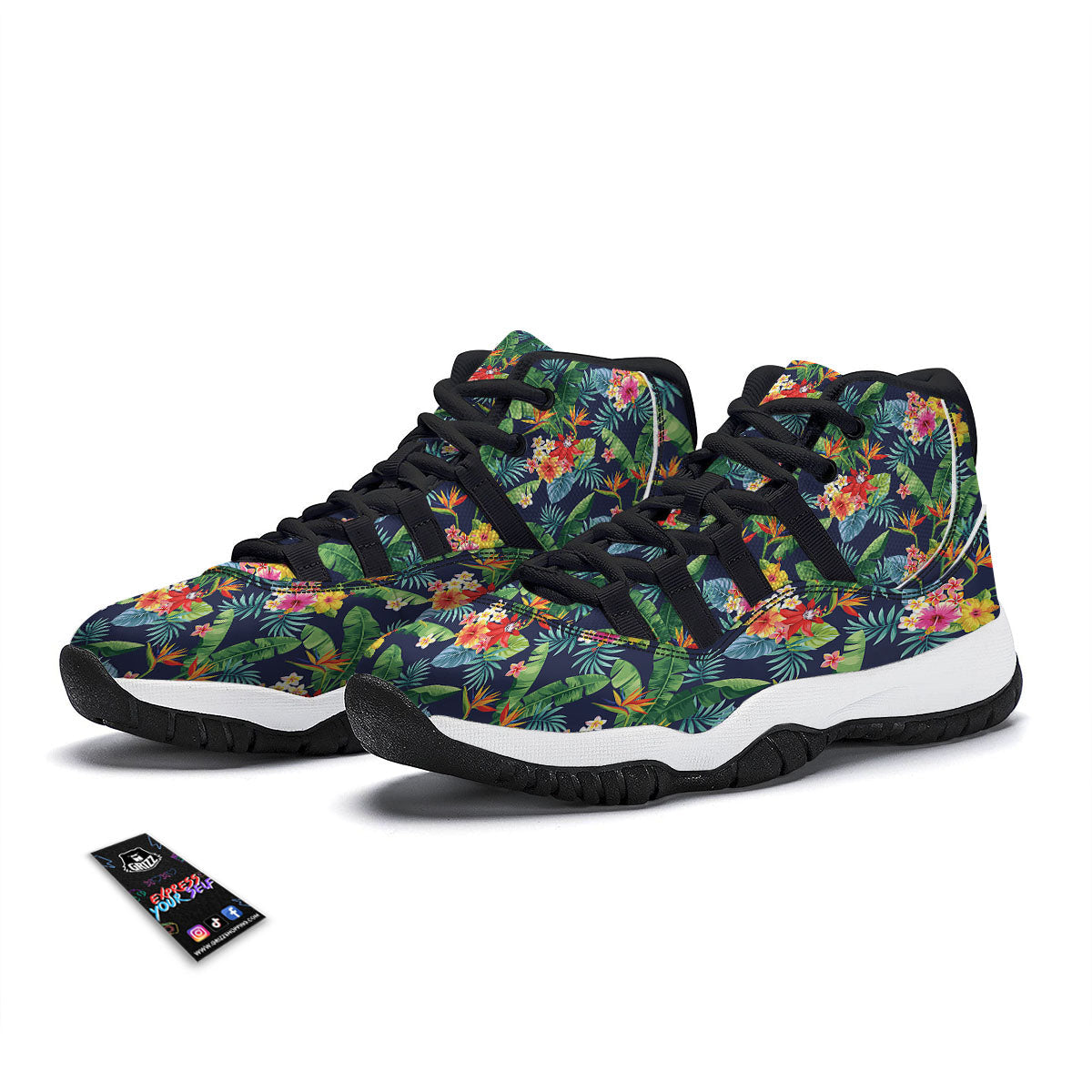 Flower Plumeria Vintage Print Pattern Black Bball Shoes-grizzshop