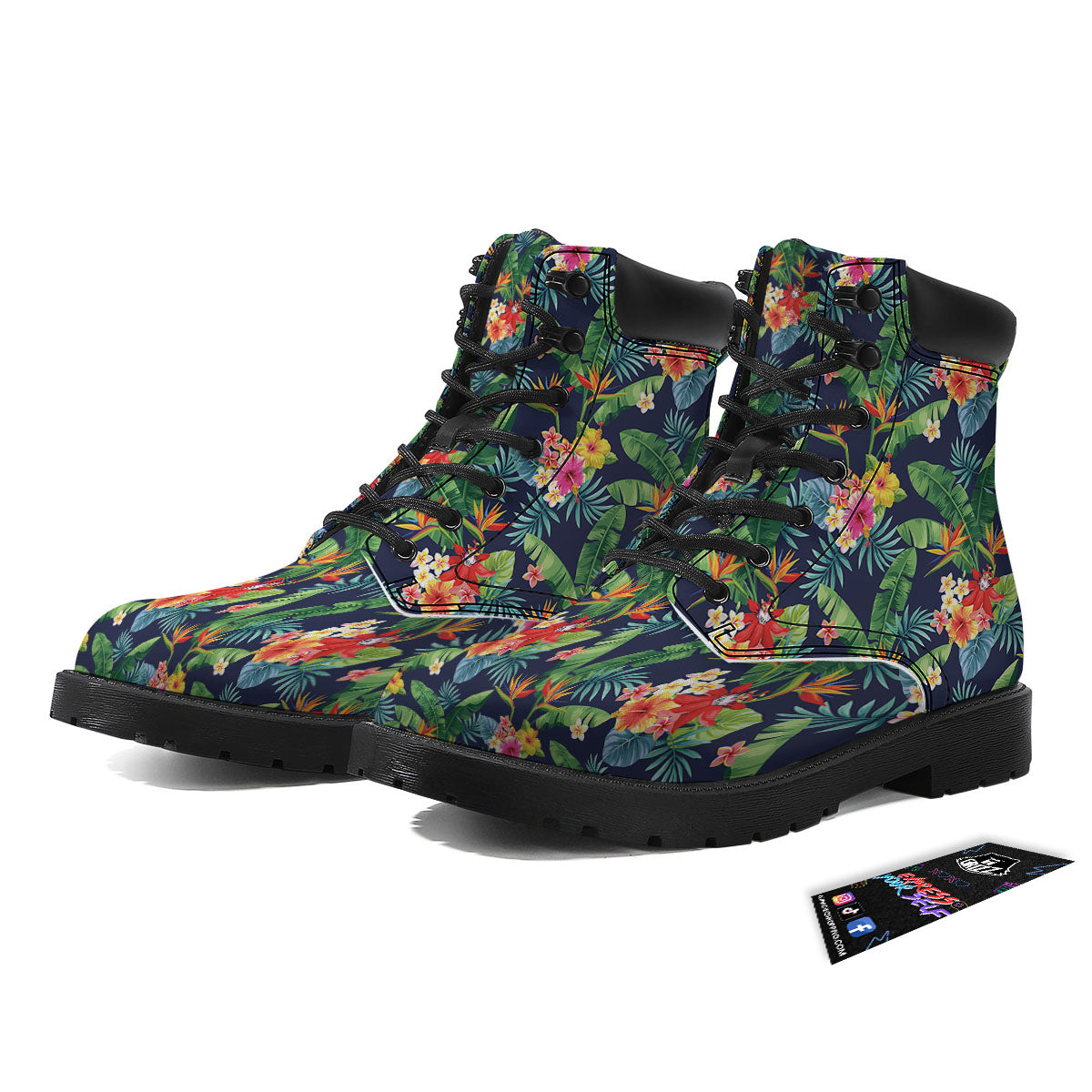 Flower Plumeria Vintage Print Pattern Boots-grizzshop