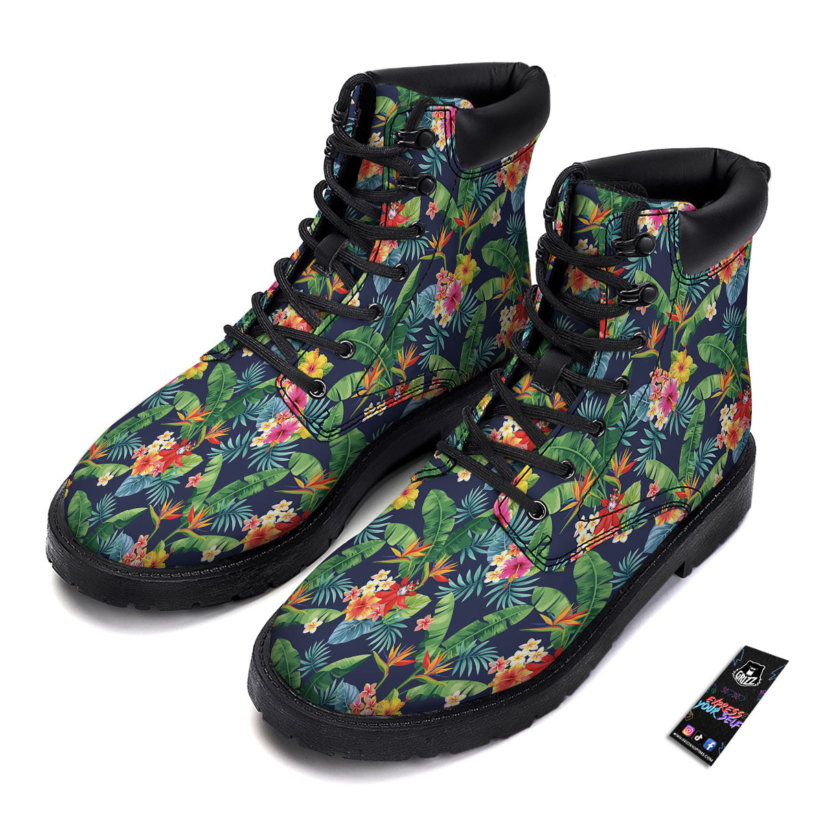 Flower Plumeria Vintage Print Pattern Boots-grizzshop