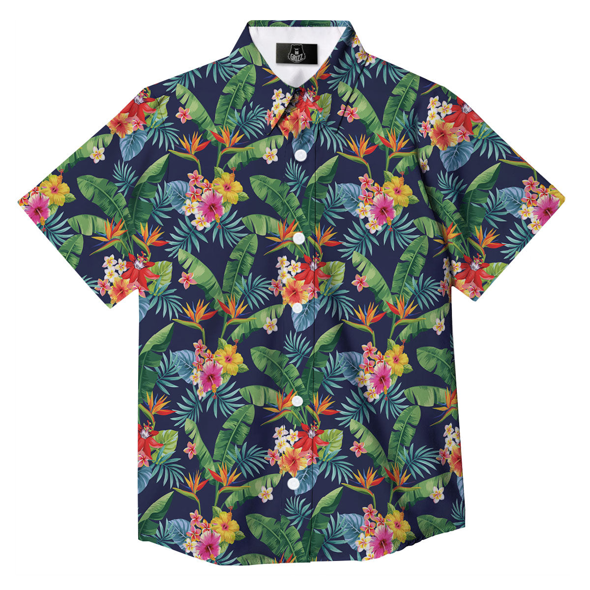 Flower Plumeria Vintage Print Pattern Button Up Shirt-grizzshop