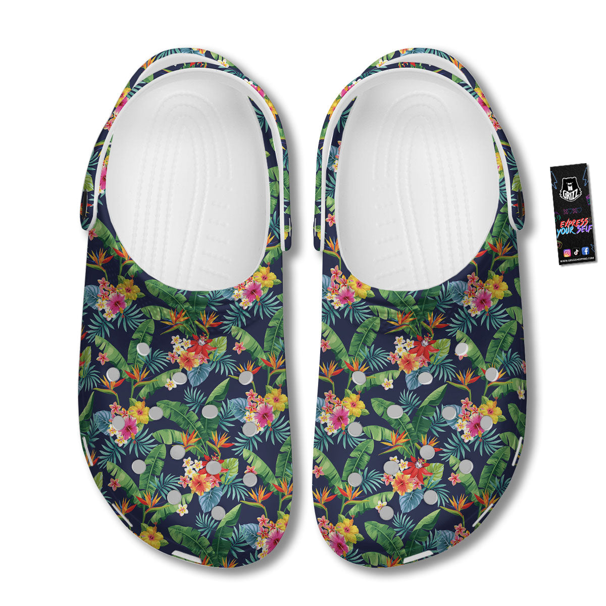Flower Plumeria Vintage Print Pattern Clog-grizzshop
