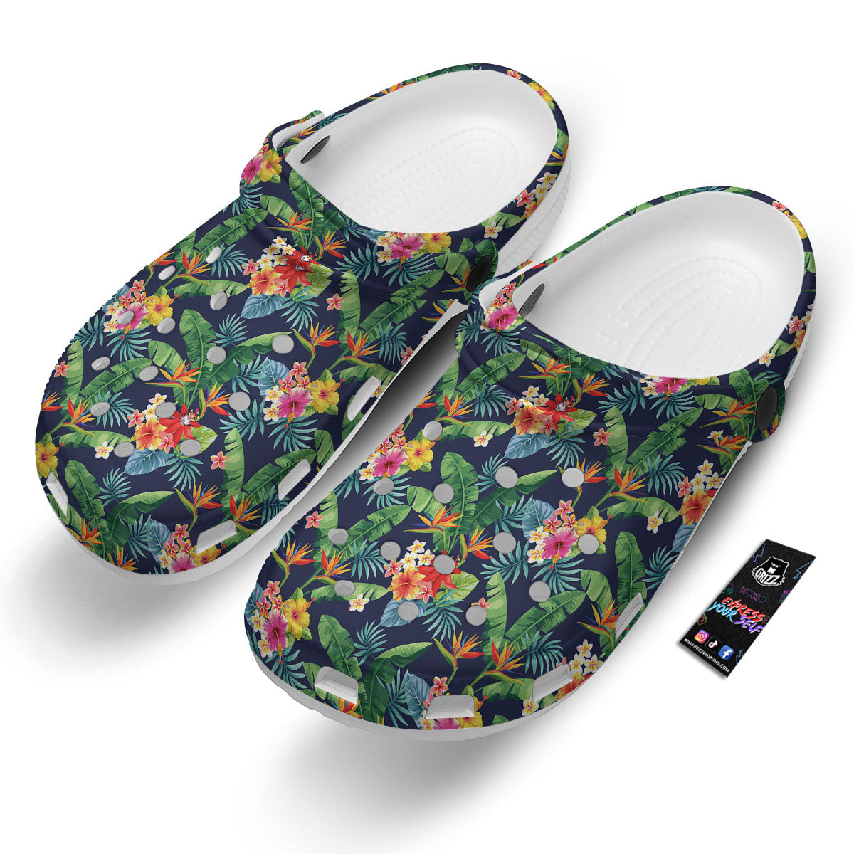 Flower Plumeria Vintage Print Pattern Clog-grizzshop