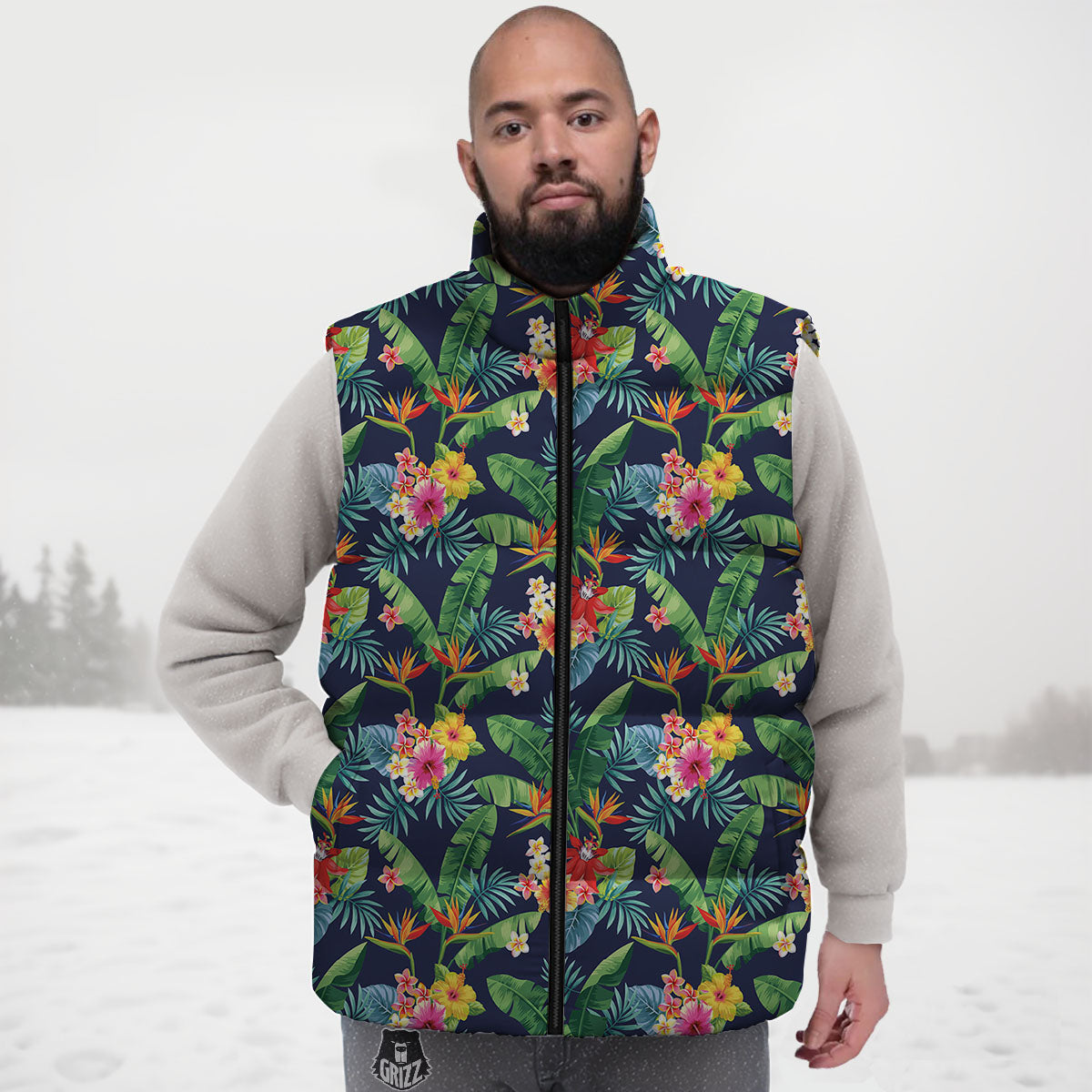 Flower Plumeria Vintage Print Pattern Down Vest