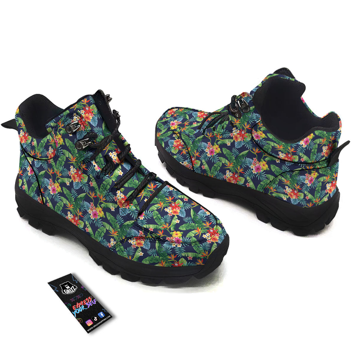 Flower Plumeria Vintage Print Pattern Hiking Shoes-grizzshop