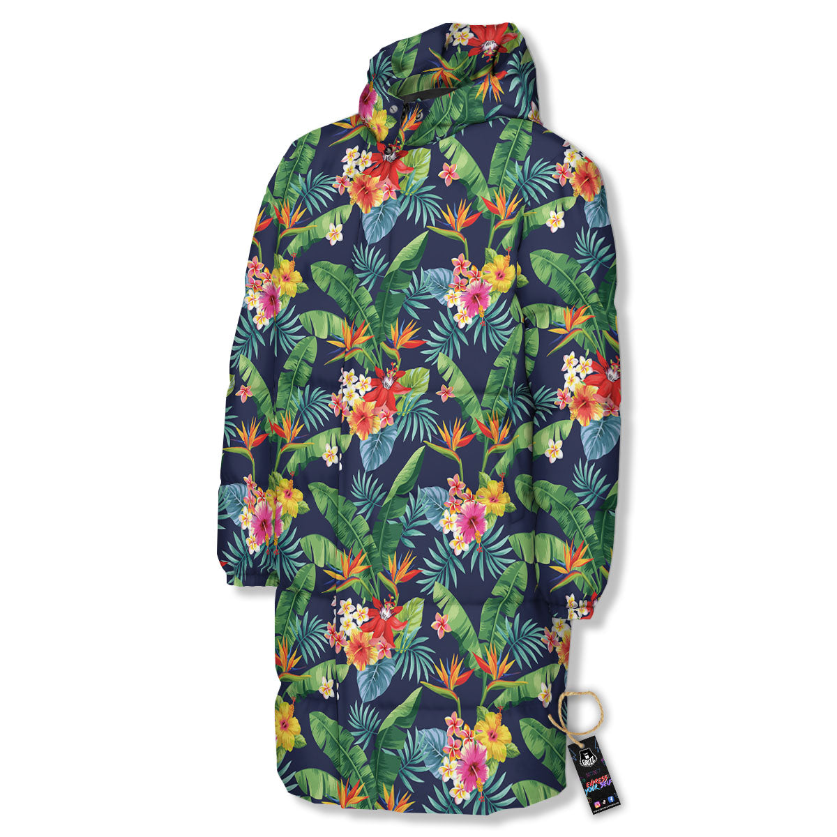 Flower Plumeria Vintage Print Pattern Long Down Jacket-grizzshop