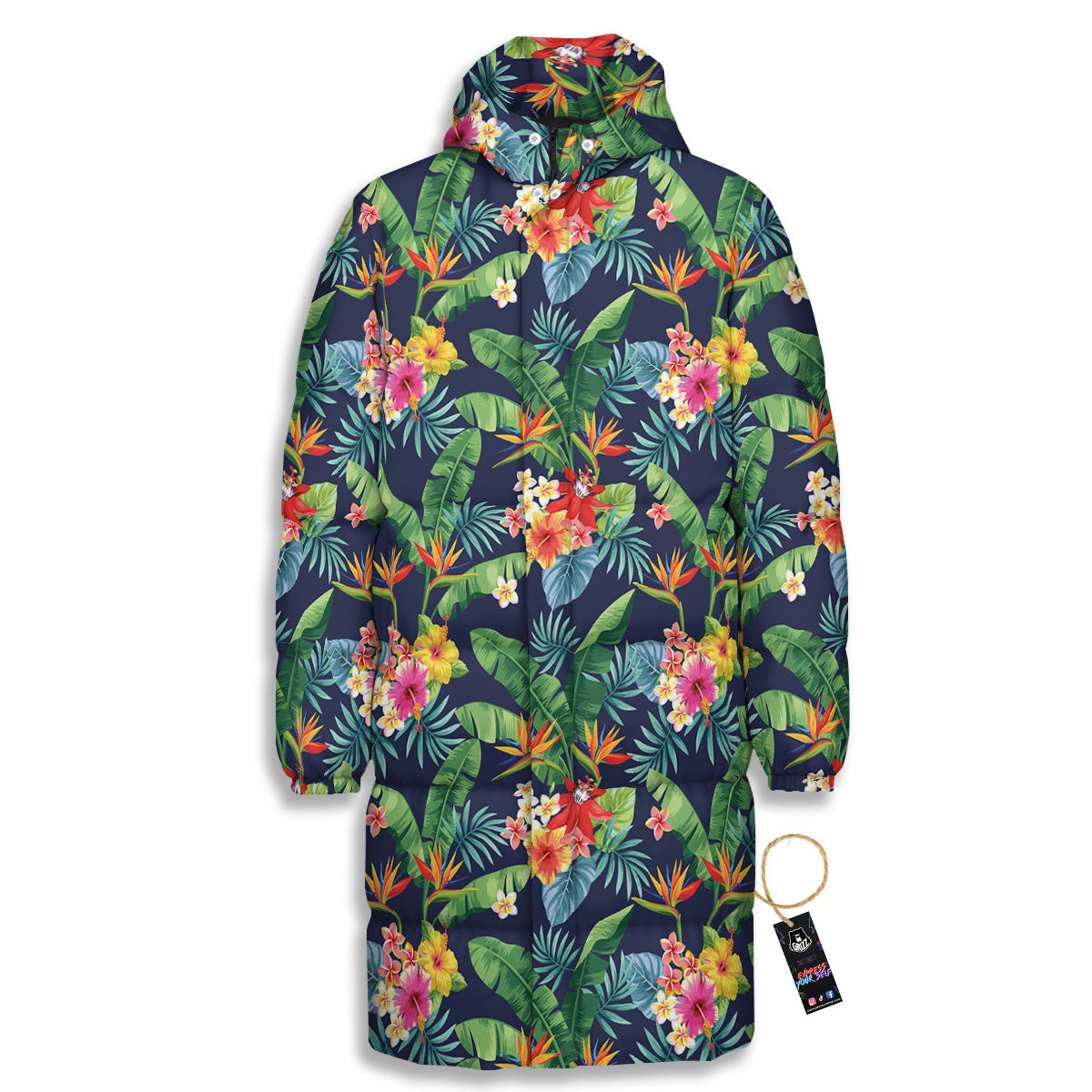Flower Plumeria Vintage Print Pattern Long Down Jacket-grizzshop