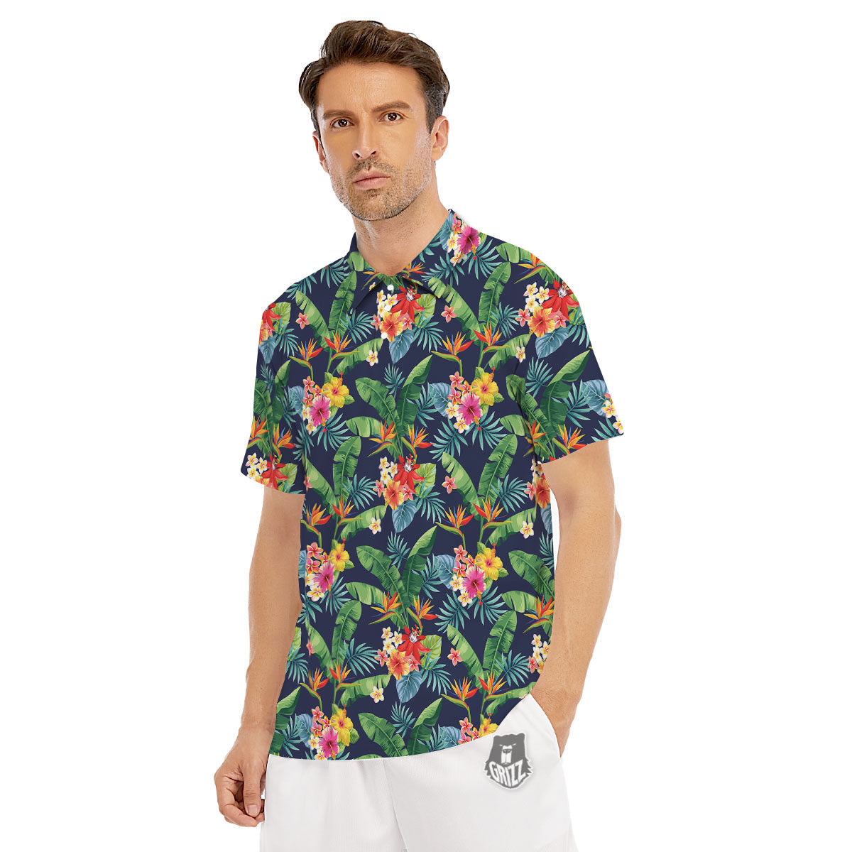 Flower Plumeria Vintage Print Pattern Men's Golf Shirts-grizzshop