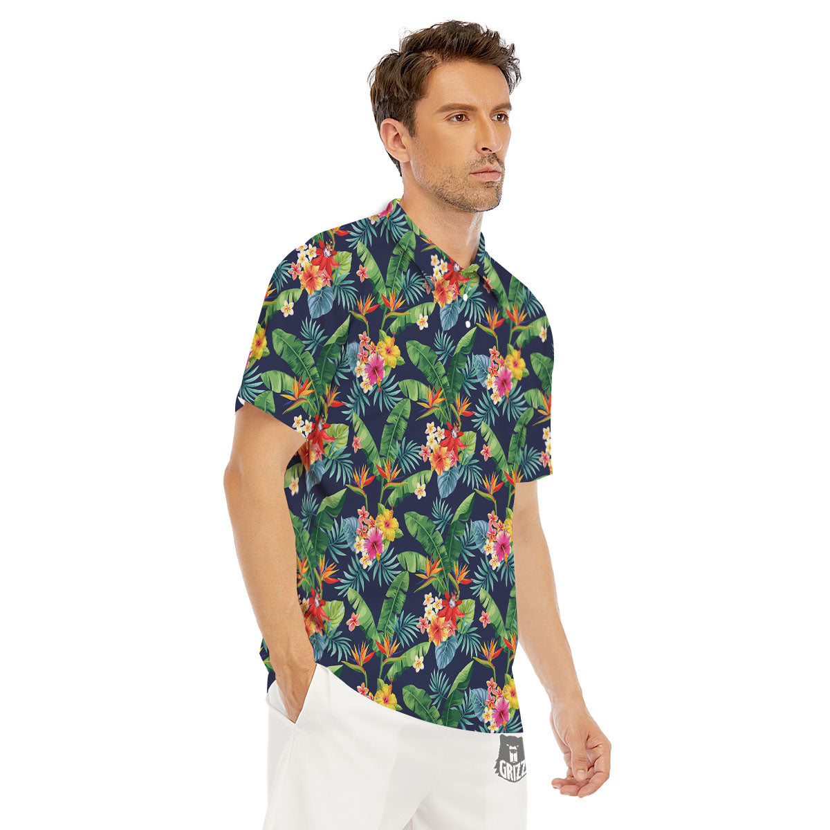 Flower Plumeria Vintage Print Pattern Men's Golf Shirts-grizzshop
