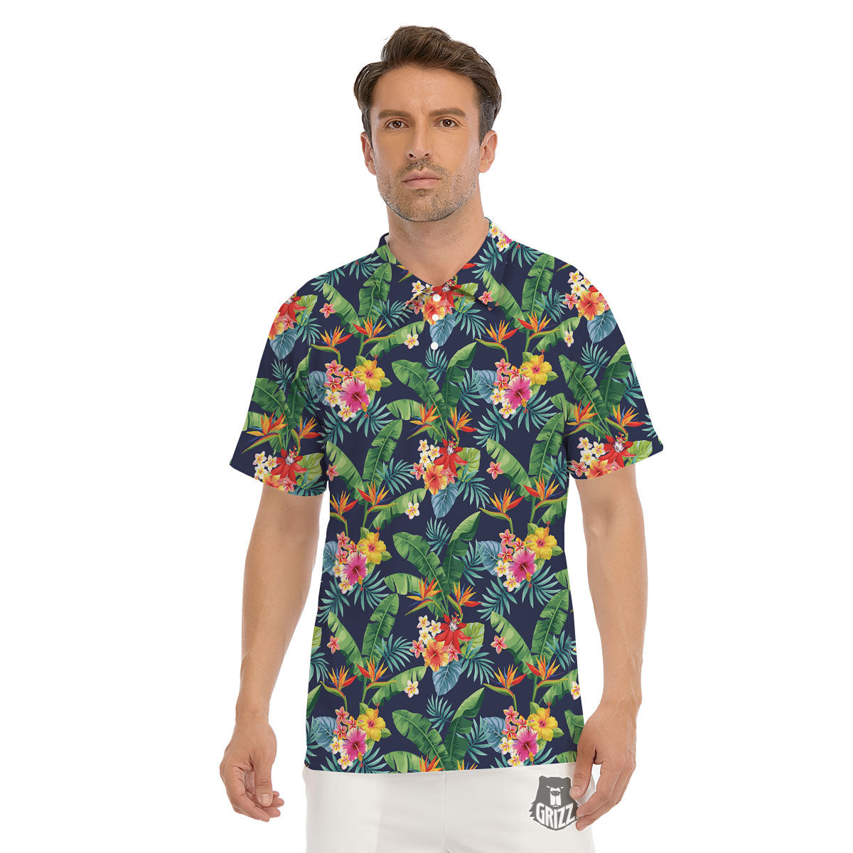 Flower Plumeria Vintage Print Pattern Men's Golf Shirts-grizzshop