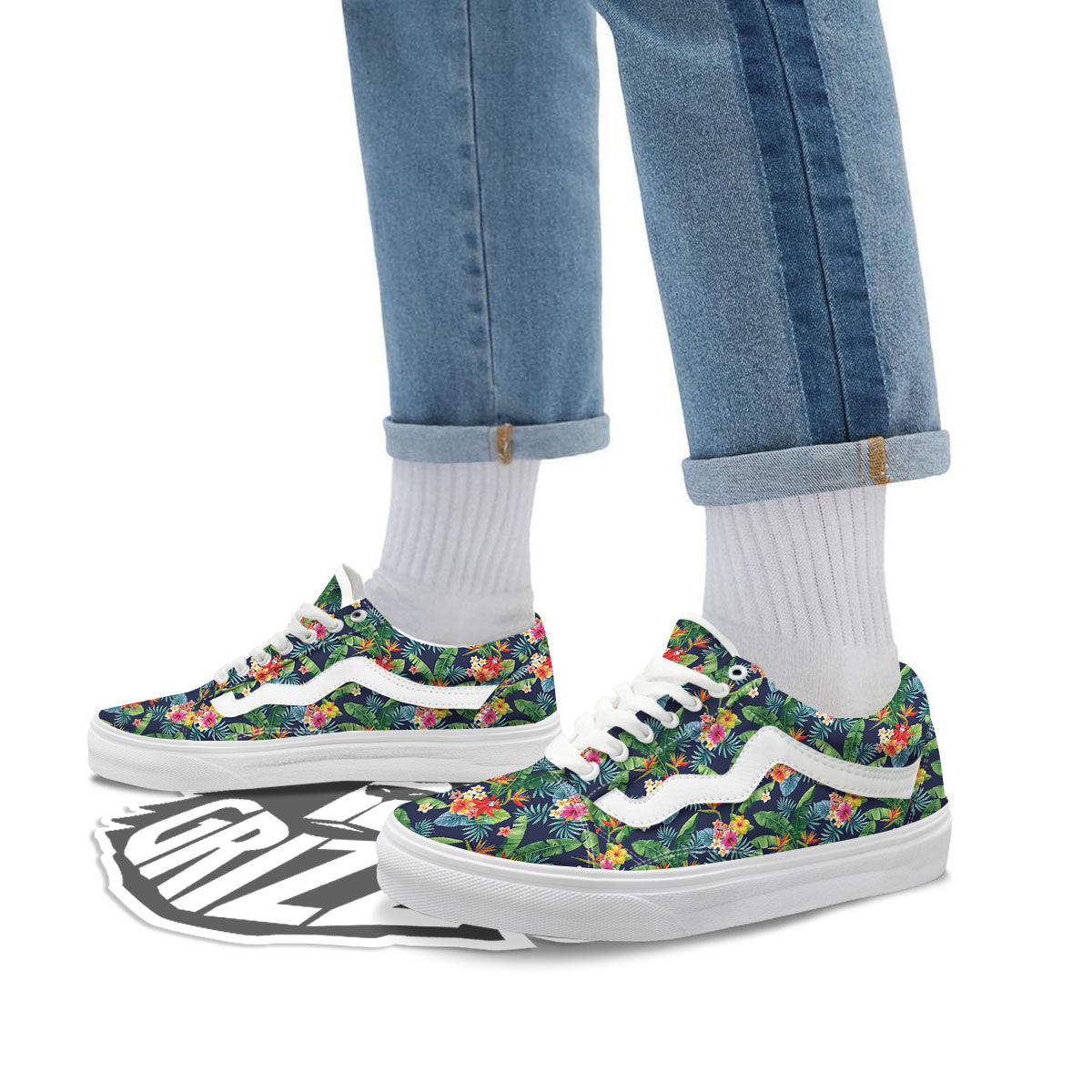 Flower Plumeria Vintage Print Pattern Skate Shoes-grizzshop