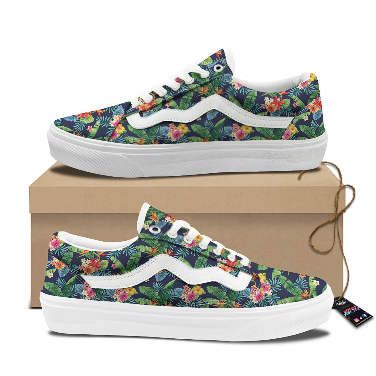 Flower Plumeria Vintage Print Pattern Skate Shoes-grizzshop