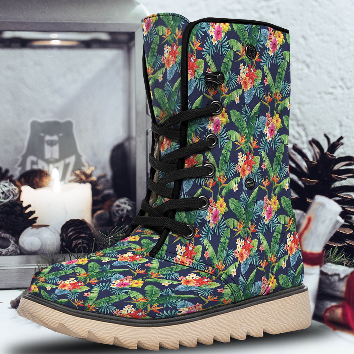 Flower Plumeria Vintage Print Pattern Snow Boots-grizzshop