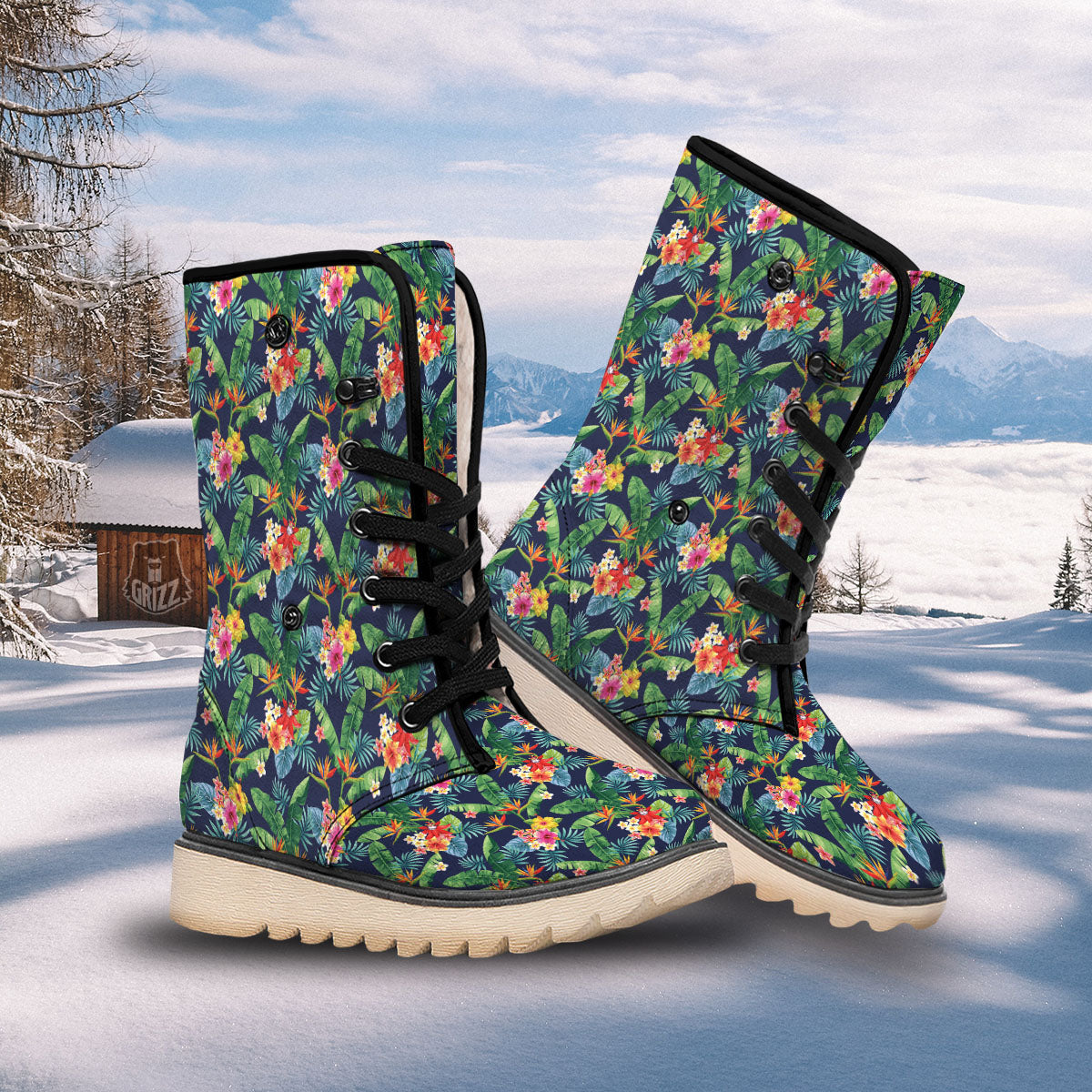 Flower Plumeria Vintage Print Pattern Snow Boots-grizzshop
