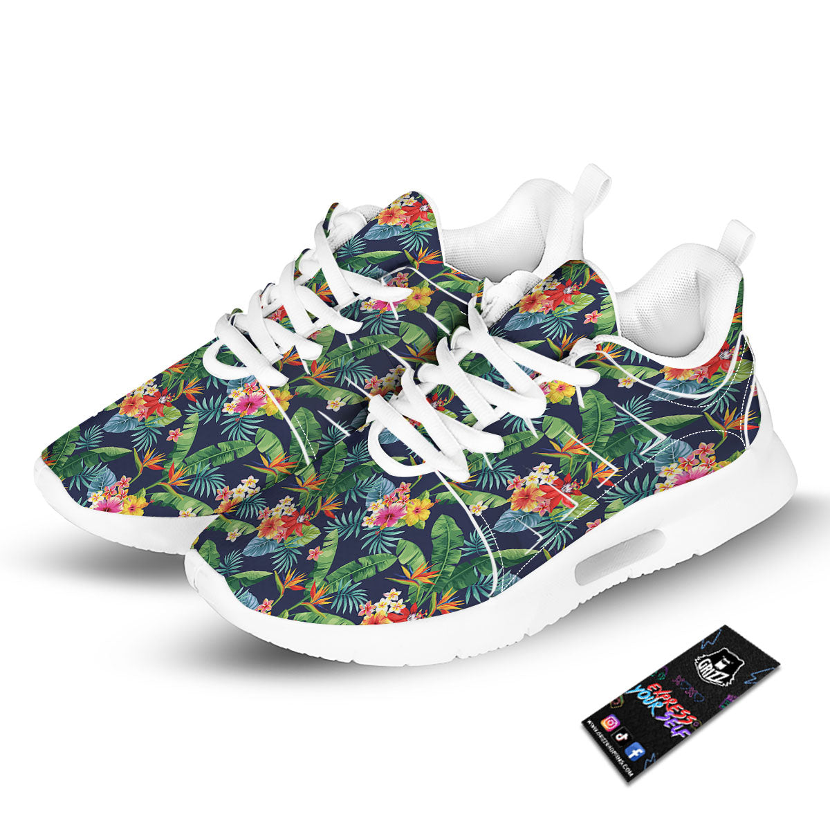 Flower Plumeria Vintage Print Pattern Tennis Shoes-grizzshop