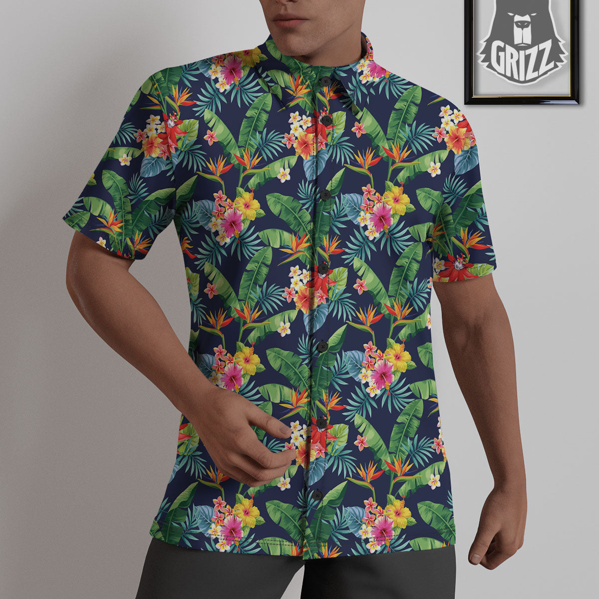 Flower Plumeria Vintage Print Pattern Untucked Shirts-grizzshop