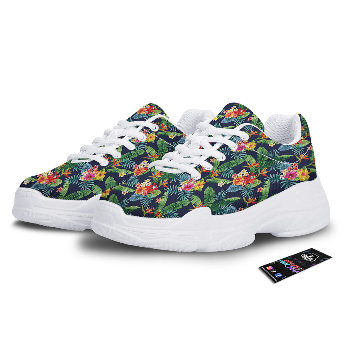 Flower Plumeria Vintage Print Pattern White Chunky Shoes-grizzshop