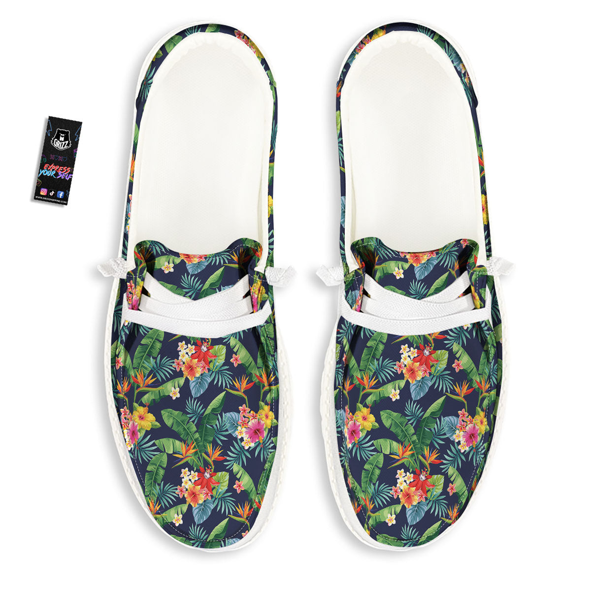 Flower Plumeria Vintage Print Pattern White Loafers-grizzshop