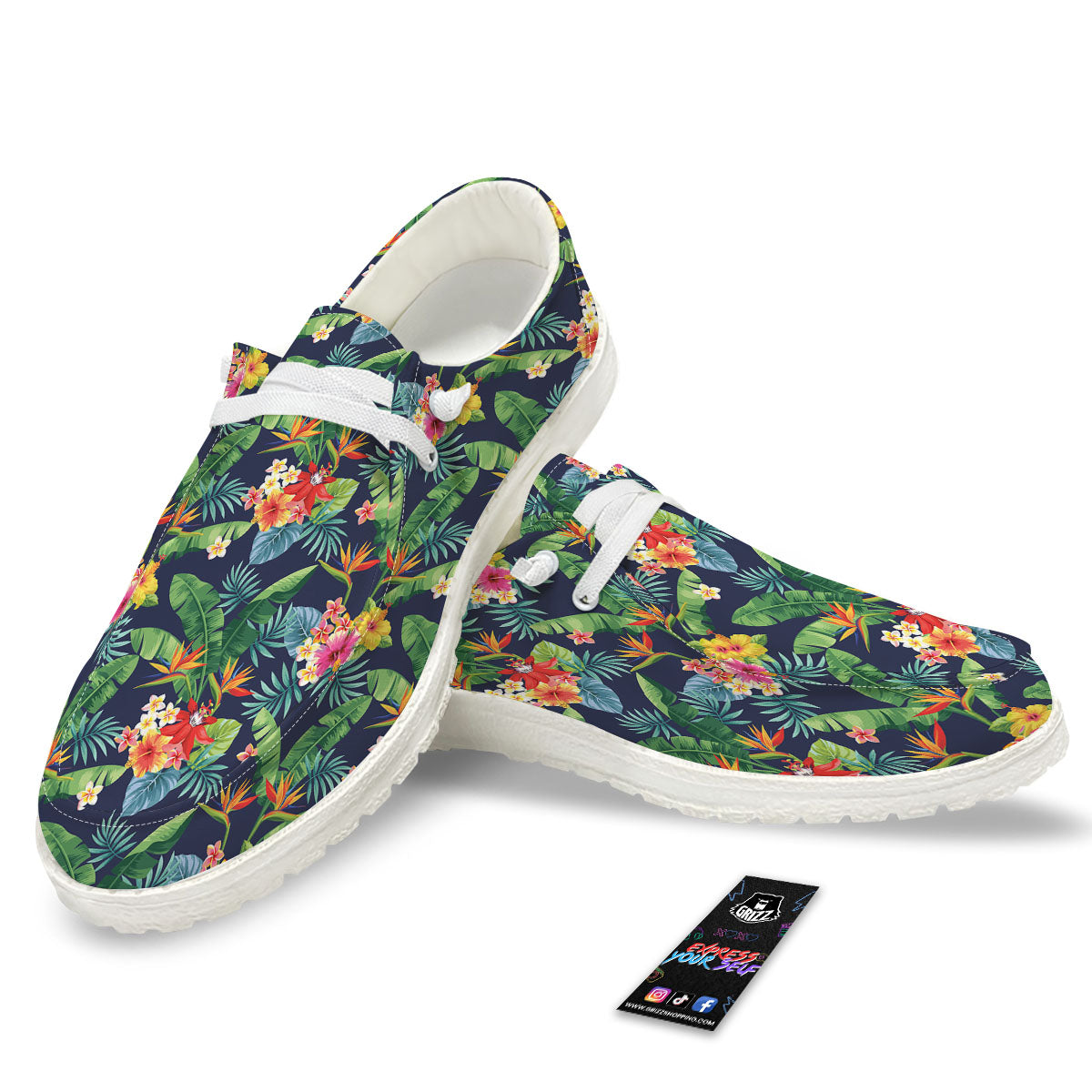 Flower Plumeria Vintage Print Pattern White Loafers-grizzshop