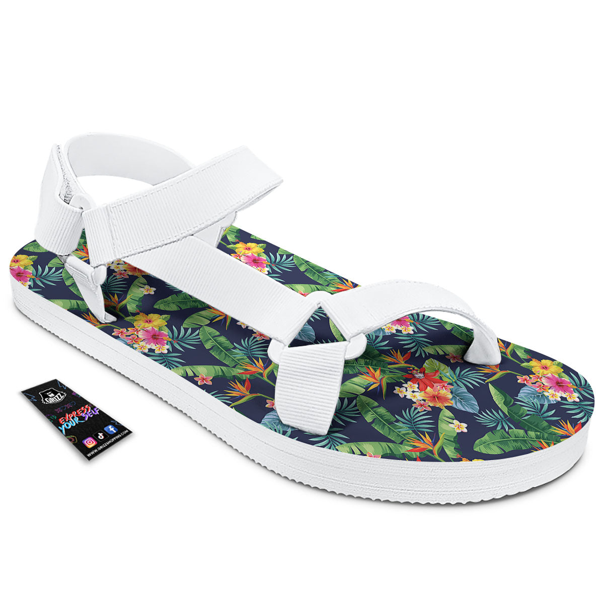 Flower Plumeria Vintage Print Pattern White Open Toe Sandals-grizzshop